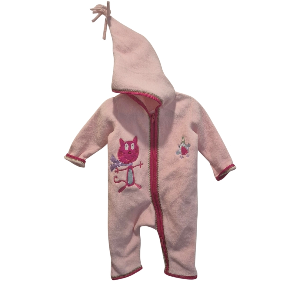 Hanna Andersson fleece gnome bunting size 60 Pink Cat & Bird Baby 3-6 Months